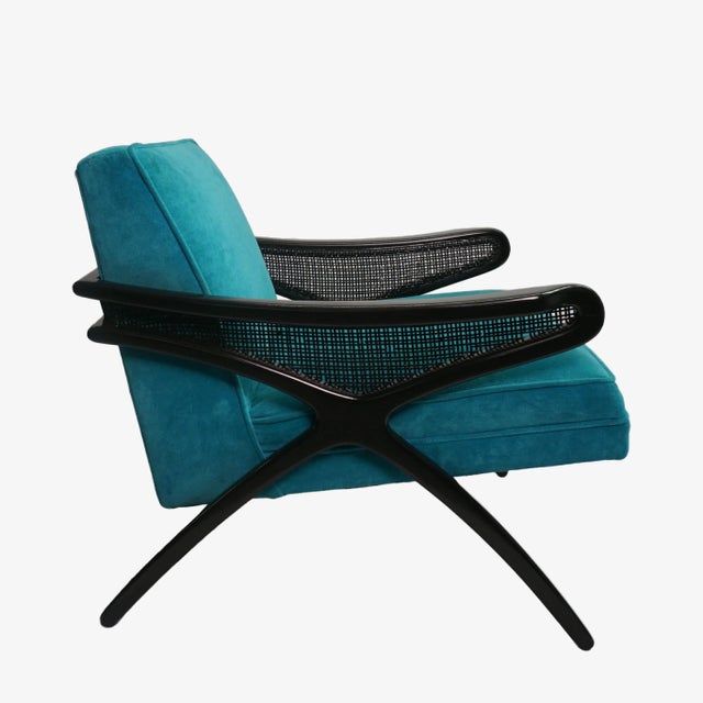Mid-Century Modern Mid-Century Modern Butterfly Lounge Chair in Peacock Blue Velvet For Sale - Image 3 of 8