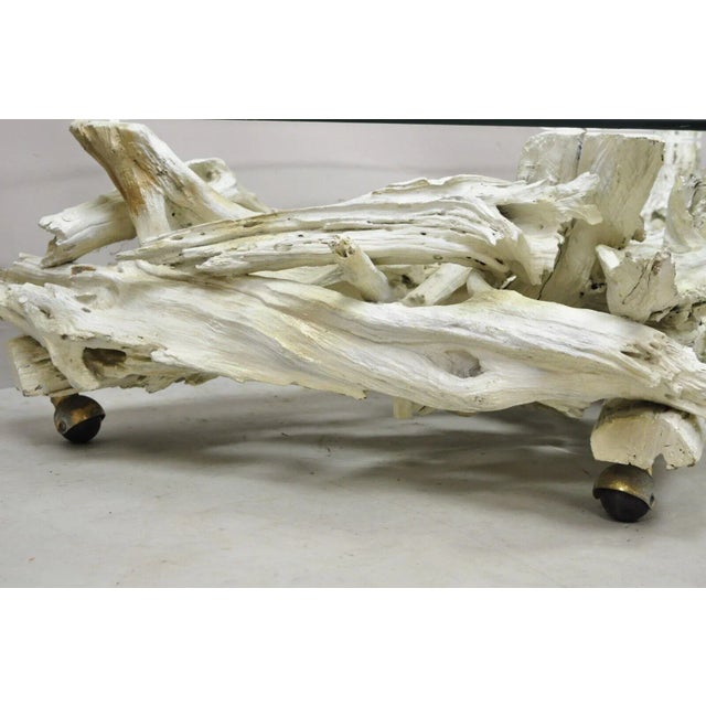 Vintage Mid Century Modern White Driftwood Base Glass Top Coffee Table