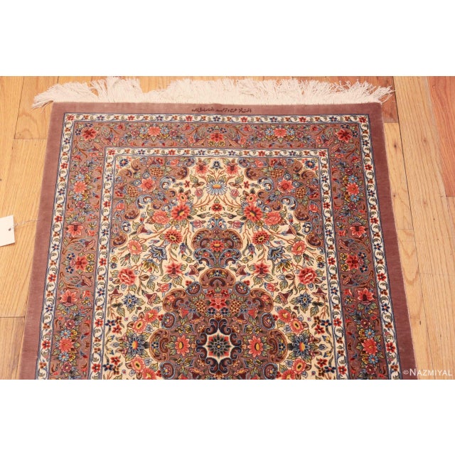 Nazmiyal Collection 1950s Fine Floral Design Vintage Persian Silk Qum Rug For Sale In New York - Image 6 of 7