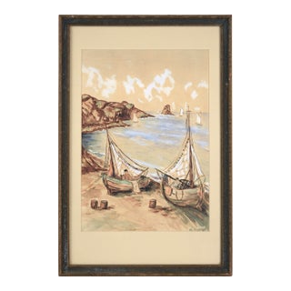 Sailboats on the Beach - Seascape by M. L. Pfeffer For Sale