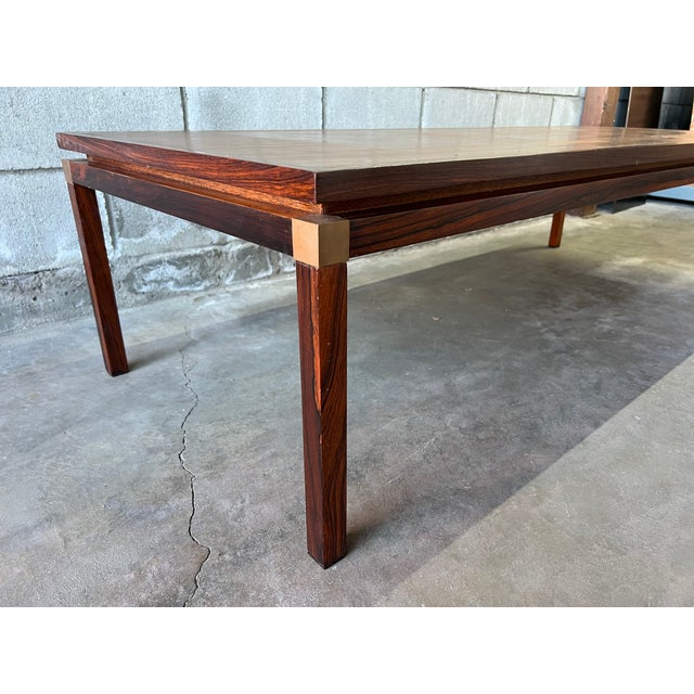 Striking Danish Mid-Century Modern Rosewood Coffee Table With Etched Copper Top For Sale - Image 4 of 12