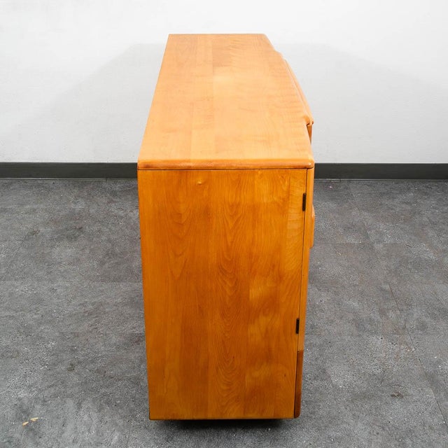 Wood Mid Century Modern Credenza Heywood Wakefield Buffet Champagne Drawers Cabinet For Sale - Image 7 of 11