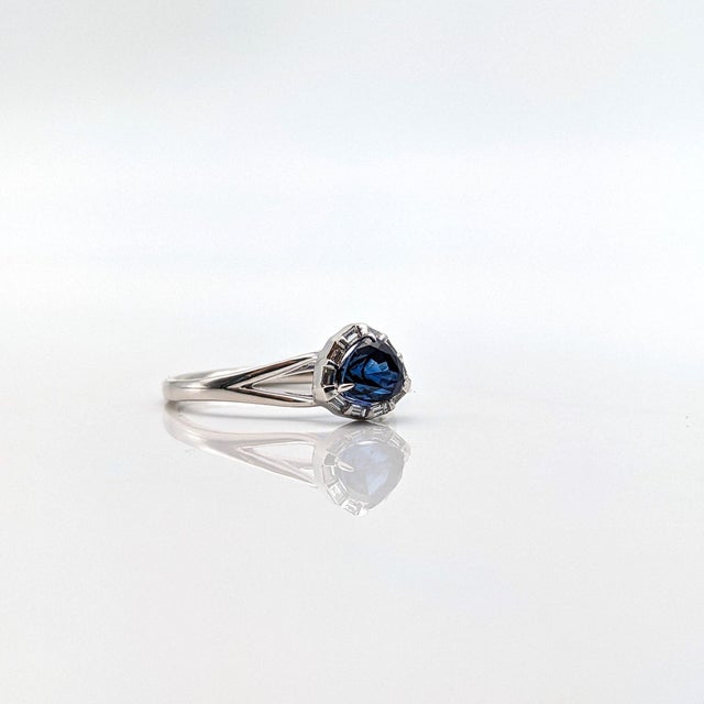 1.3ct Sapphire Ring With Diamond Accents: Solid 14k Gold, Trillion Cut 5x6mm, Size 6.75 For Sale - Image 4 of 6