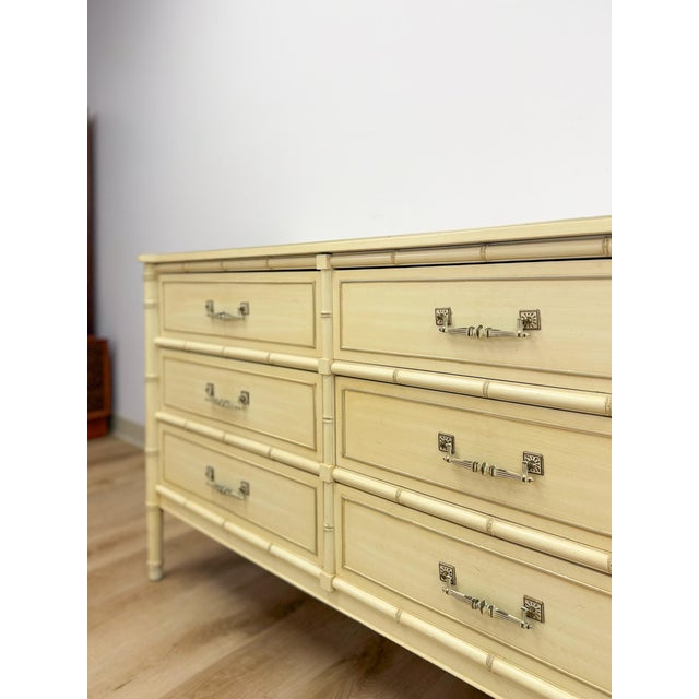 Mid 20th Century Henry Link Bali Hai Cream Faux Bamboo Six Drawer Dresser Hollywood Regency For Sale - Image 5 of 14