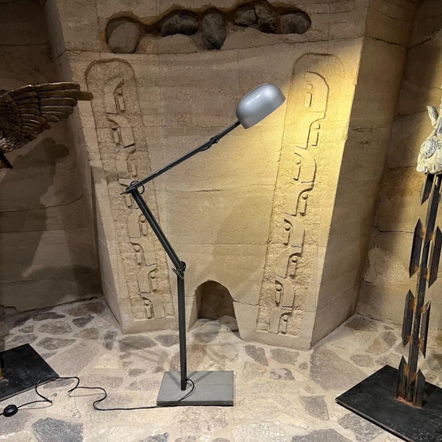 Modern 1980s Artemide Adone Vintage Metal Adjustable Floor Lamp Stone Base Italy For Sale - Image 3 of 12