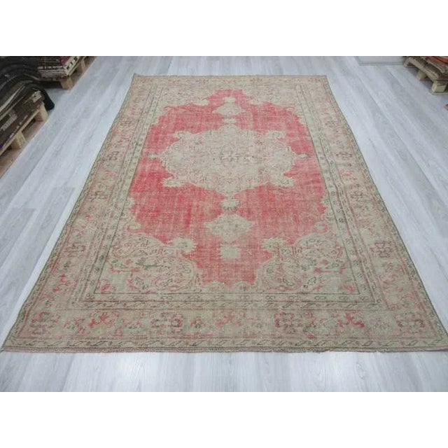 Traditional Vintage Turkish Oushak Distressed Rug- 6′11″ × 10′3″ For Sale - Image 3 of 6