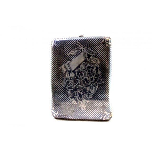 Nickel-Plated Silver Cigarette Case with Flowers and Hinged Lid For Sale - Image 4 of 9