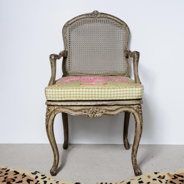 Early 20th Century Pair French Louis XV Style Painted Cane Chairs For Sale - Image 5 of 14
