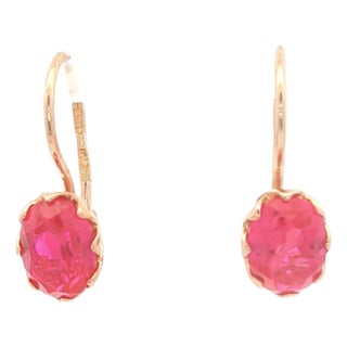 Vintage Synthetic Ruby 14k Rose Gold Basket Set Wire Earrings, A Pair For Sale