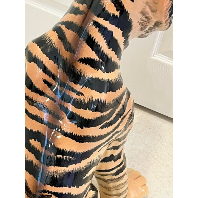 Vintage 1970's Large Scale Hand Painted Ceramic Tiger Figure For Sale - Image 11 of 12