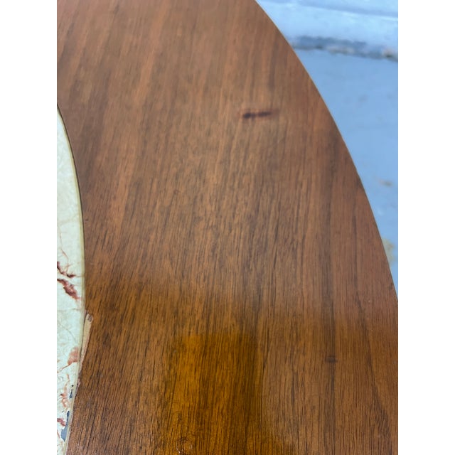 Mid-Century Modern Wood Coffee Table W/ Faux Marble Glass Top For Sale - Image 9 of 11