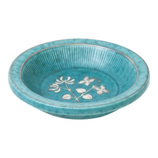 Vintage Wilhelm Kage for Gustavsberg Argenta Bowl With Flowers and Leaves and Sterling Silver Hallmarked For Sale
