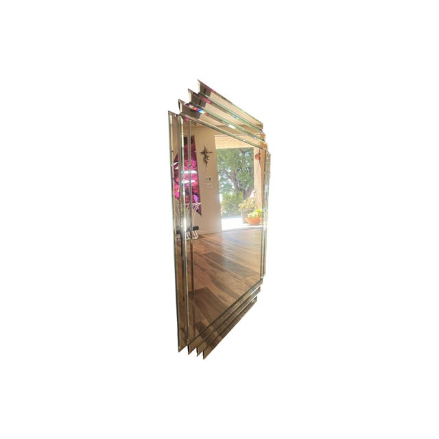 Vintage 1970s Postmodern Art Deco Skyscraper Beveled Large Wall Mirror 1980s For Sale - Image 4 of 8