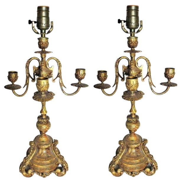 Bronze Electric Candle Stick Holder Lamps a Pair Chairish