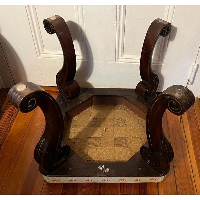 Antique 19th Century English Regency Square Mahogany Stool With Foliate Carved Scroll Legs For Sale - Image 12 of 12
