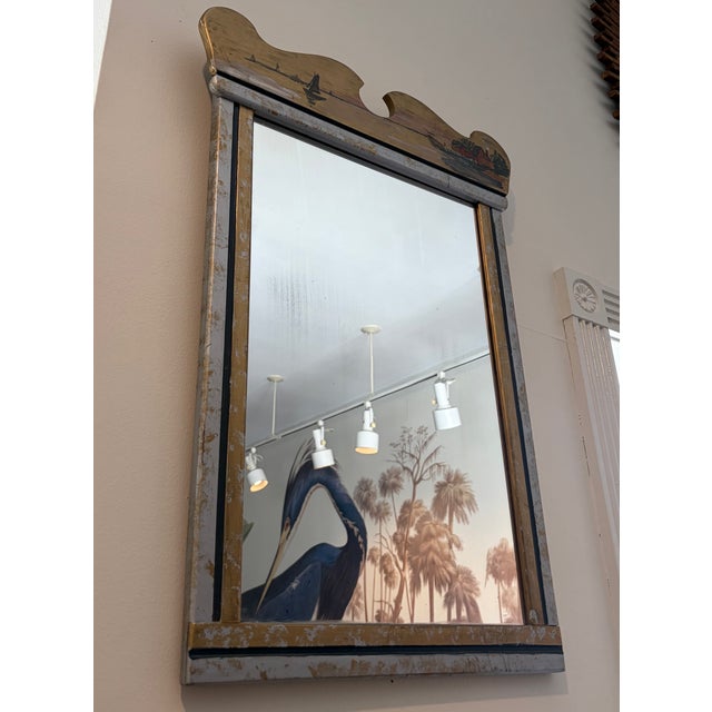 Swedish Folk Art Trumeau Mirror, Hand Painted Coastal Scene For Sale - Image 4 of 4