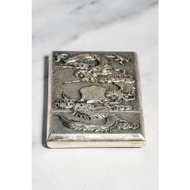 Refined Antique Chinese Export 900 Silver Calling Card Case Holder Dragon Bamboo Bird Asian Design For Sale In New York - Image 6 of 17