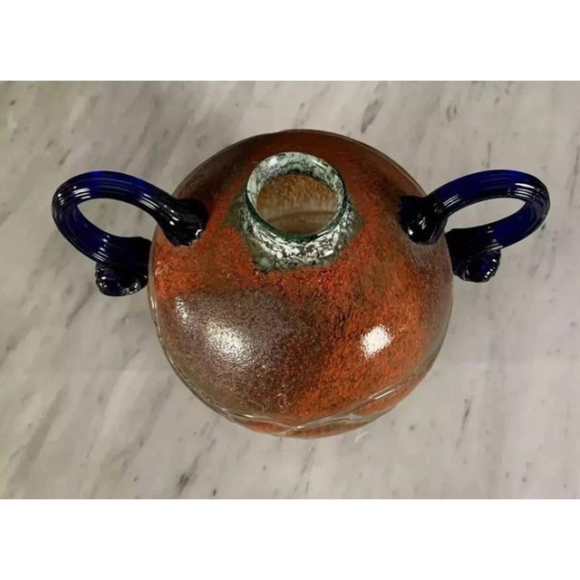 Art Deco Blown Glass Spherical Vase with Two Pâte De Verre Handles, 1890s For Sale - Image 3 of 7