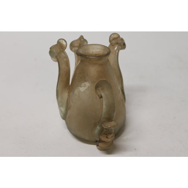 15th Century & Earlier Antique Roman Glass Ewer With Handle and Twin Piped Spouts For Sale - Image 5 of 9