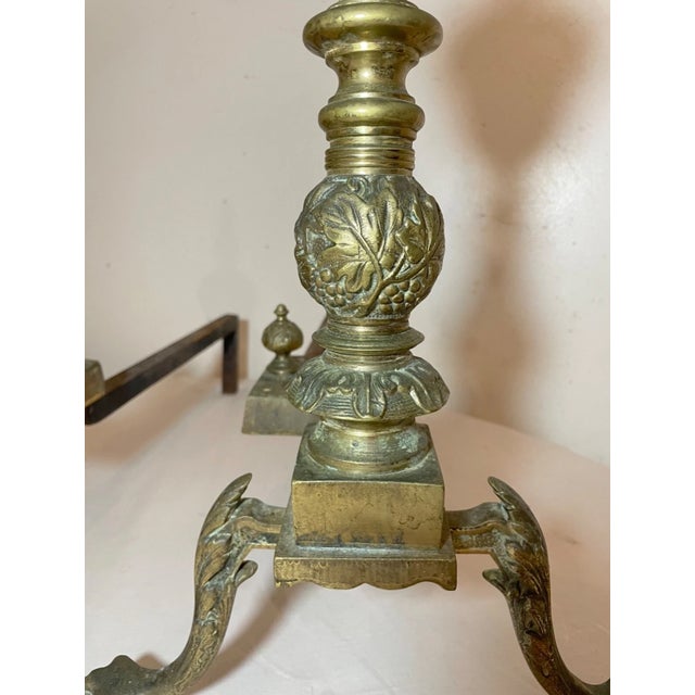 Pair Antique Ornate Victorian Solid Bronze Cast Iron Claw Fireplace Andirons Set For Sale In New York - Image 6 of 11