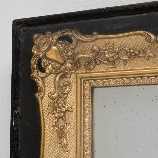 1980s French Brown Gilded Wall Mirror in Black Wooden Display Case For Sale In Greensboro - Image 6 of 18