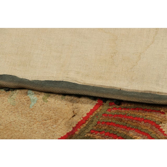 Beige Antique Hooked Rug in Beige-Brown With Colorful Floral Medallion | Rug & Kilim For Sale - Image 8 of 8