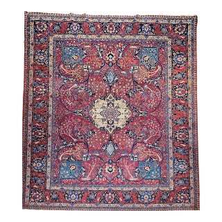 Vintage Persian Tabriz Rug, Hand-Knotted Wool, Garden Floral Pattern, Crimson & Turquoise, 11x15 For Sale