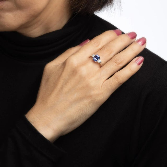 1.78ct Tanzanite Diamond Ring Gemstone Engagement Estate 14k White Gold size 7 For Sale In Los Angeles - Image 6 of 7