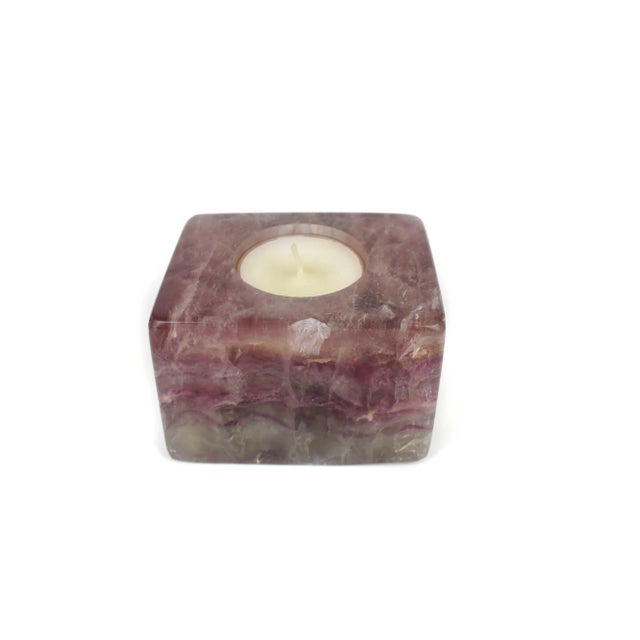 Late 20th Century Solid Purple Amethyst Quartz Geode Stone Tealight Candle Holder For Sale - Image 6 of 9