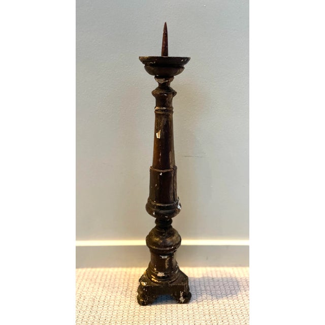 Wood Late 18th / Early 19th Century Italian Giltwood Pricket Candlestick – 27” For Sale - Image 7 of 8