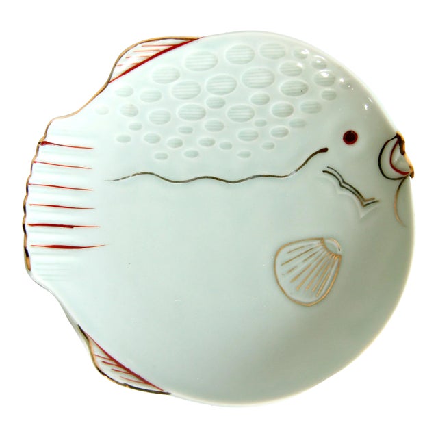 Vintage Mid Century Japanese Fugu Fish Lunch / Sushi Plate For Sale