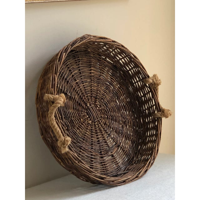 Brown Rustic Twig Basket Tray With Rope Handles For Sale - Image 8 of 12