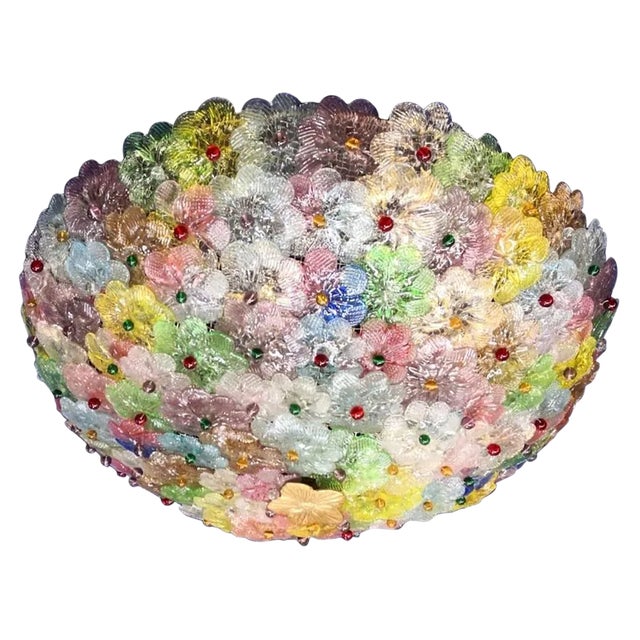 Multicolored Murano Glass Flowers Basket Ceiling Light For Sale