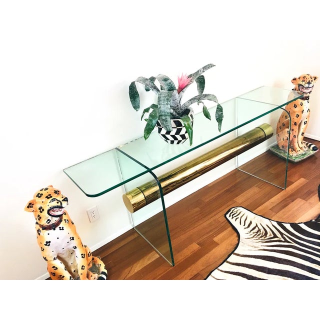 1970s Vintage 1970s Pace Glass Console Table With Suspended Brass Beam Mid Century Modern For Sale - Image 5 of 11
