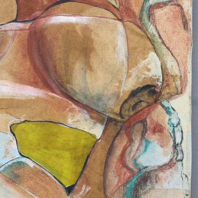 Tan Mid Century Modern Abstract Impressionist Multimédia Painting on Canvas C1968 For Sale - Image 8 of 13