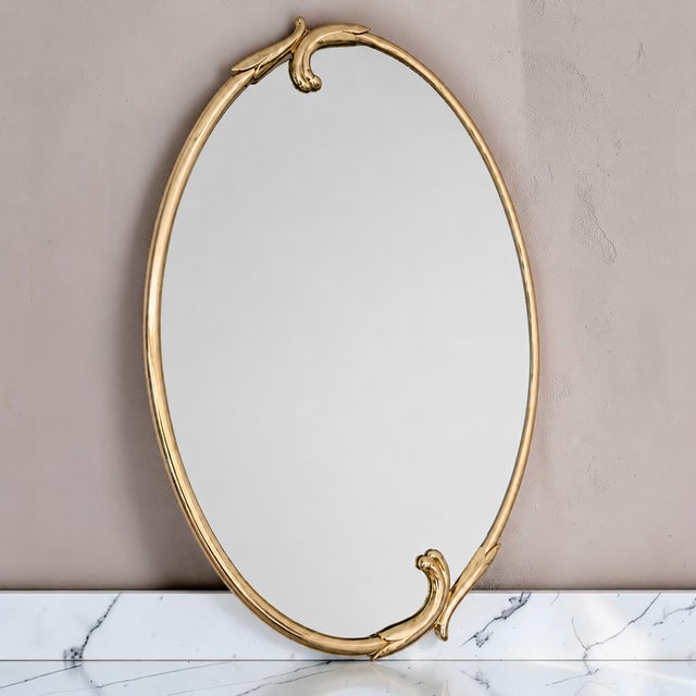 Mid 20th Century Mid-Century Italian Design Gold Oval Wall Mirror For Sale - Image 5 of 7