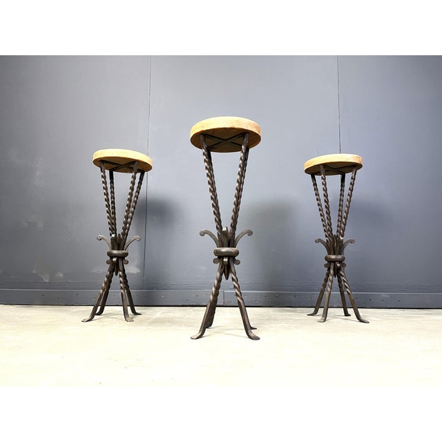 Vintage French Wrought Iron Bar Stools, 1960s, Set of 3 For Sale - Image 4 of 12