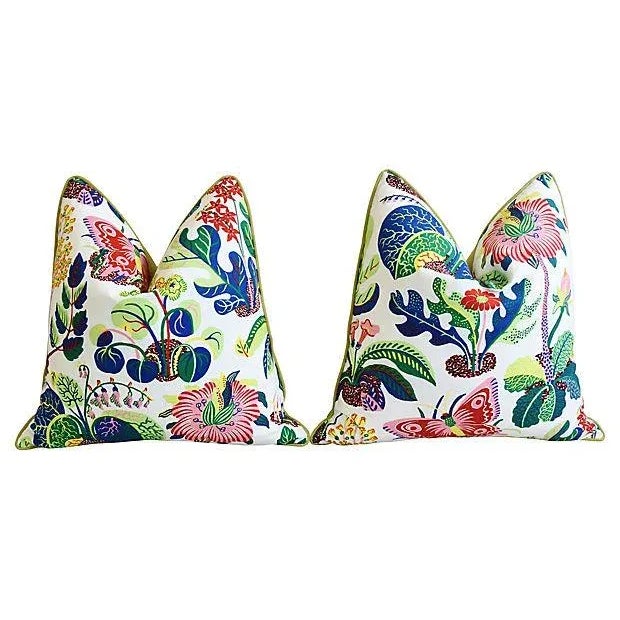 Schumacher Exotic Butterfly Floral Feather & Down Pillows 24" Square - Pair For Sale In Los Angeles - Image 6 of 11