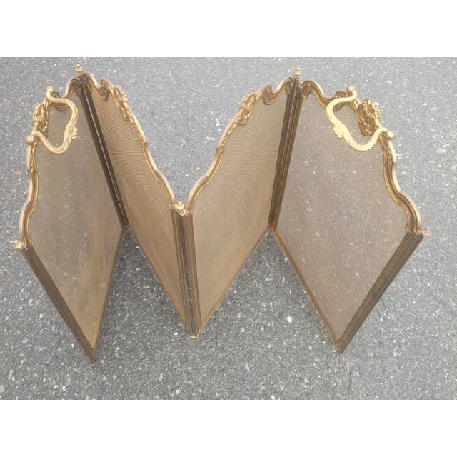 Antique French 4 Panel Brass Ornate Fireplace Screen, Circa 1890s For Sale In Washington DC - Image 6 of 12