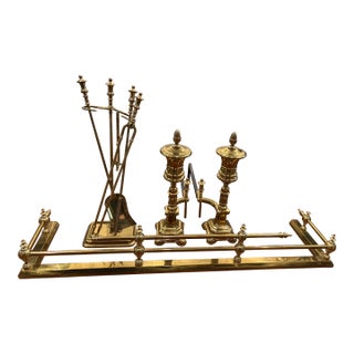 Turn of the Century Antique Brass Fireplace Set For Sale