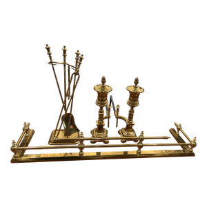 Turn of the Century Antique Brass Fireplace Set
