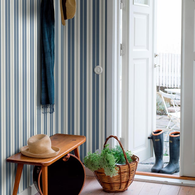 Mid-Century Modern SAMPLE - Boråstapeter Sandhamn Stripe Wallpaper In Blue For Sale - Image 3 of 3