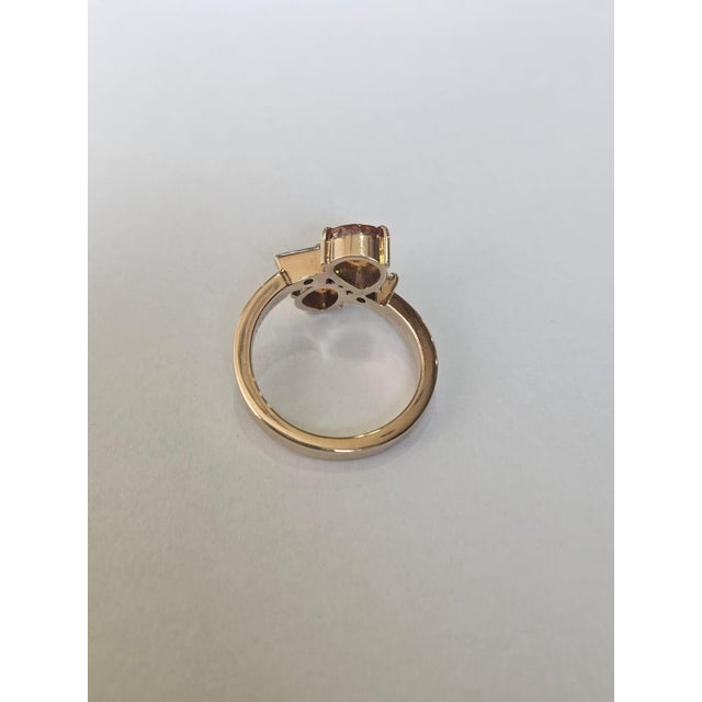 Orange Set in 18k Gold, Orange Sapphire & Tapered Baguette Diamond Engagement Ring, Size 6 For Sale - Image 8 of 10