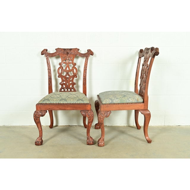 Baker Furniture Style Chippendale Carved Mahogany Dining Chairs, Set of Eight For Sale In South Bend - Image 6 of 14