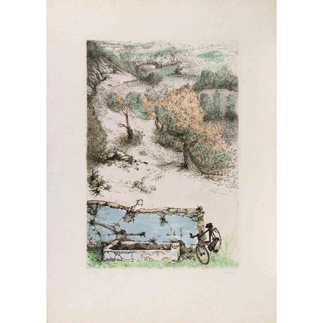 Etching on paper, hand watercolored. Hand signed and numbered. Edition of 50. Very good condition except for some foxing....