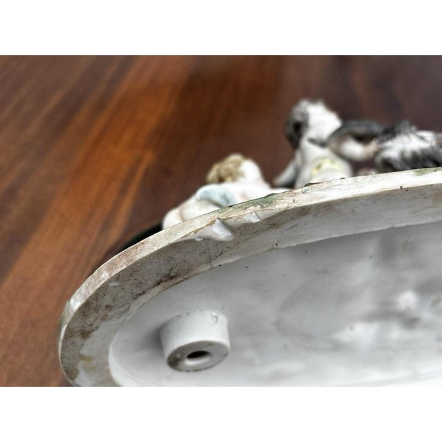 Porcelain Group of Nude Putti & the Goat Amalthea on Wooden Display Stand For Sale - Image 8 of 16