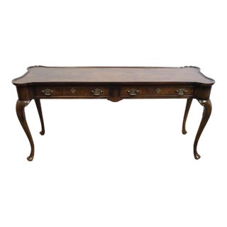 Hekman Furniture Burled Walnut Traditional Style 57" Accent Sofa Table W. Rounded Corners For Sale