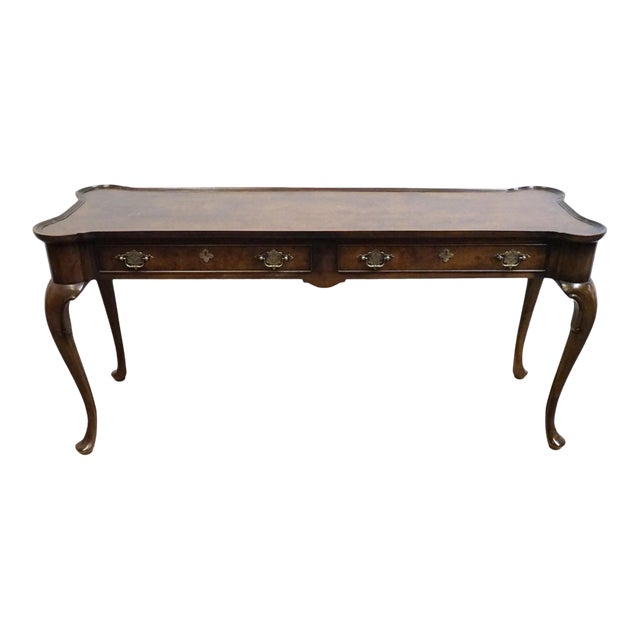 Hekman Furniture Burled Walnut Traditional Style 57" Accent Sofa Table W. Rounded Corners For Sale