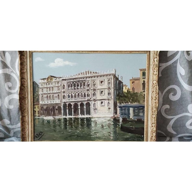 Oil painting on panel depicting Venice's historic palace, the Ca D'oro Signed Riva, beautiful colors in perfect condition