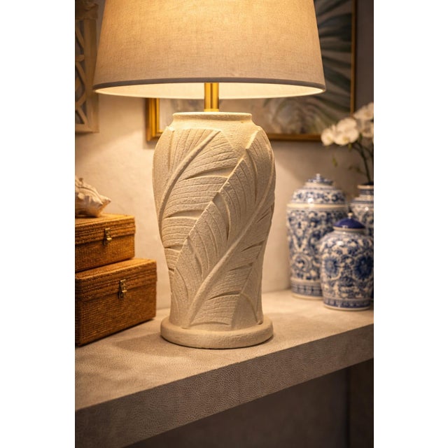 Late 20th Century Hollywood Regency Palm Beach Sculptural Leaf Table Lamp With Linen Shade For Sale In Los Angeles - Image 6 of 12